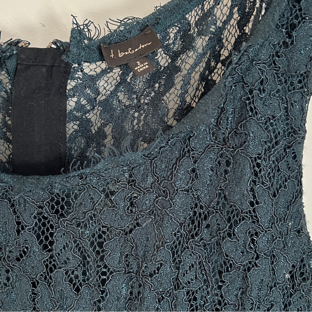 Babaton Forest Green/Blue Lace Peplum Blouse Size 2 - Picture 4 of 8